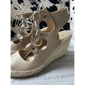 Carmen Saiz Anthropologie Womens 7 38‎ Tan Leather Espadrille Wedge Sandals ~38